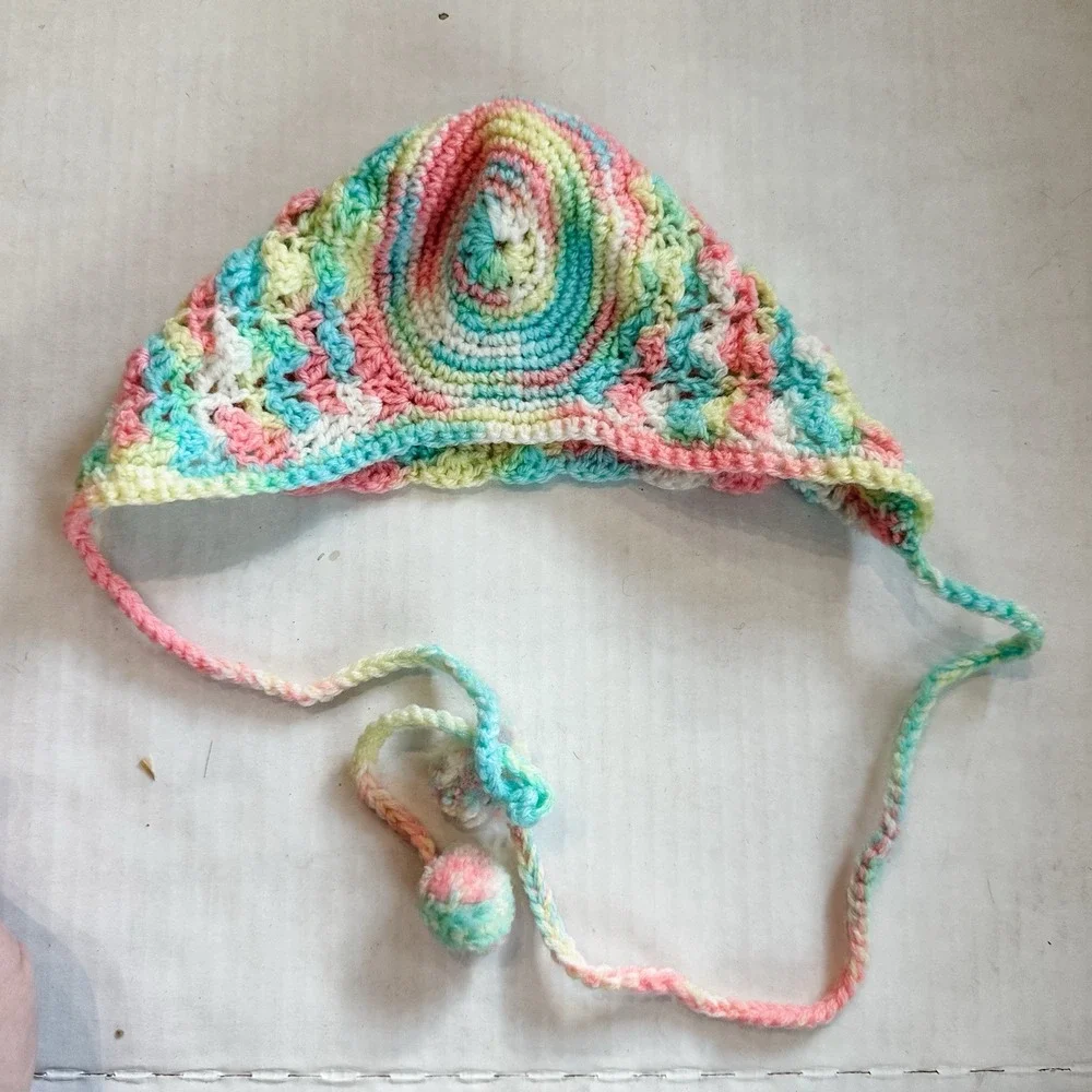 Vintage Crochet Rainbow‎ Bonnet & Booties 6-12 Mos - Picture 10 of 10